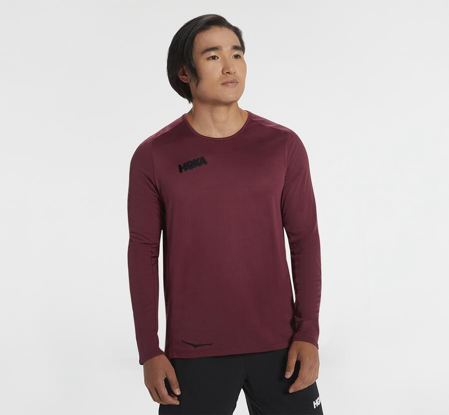 Hoka One One Performance Long Sleeve - Men Tops - Brown,Australia AUK-258630